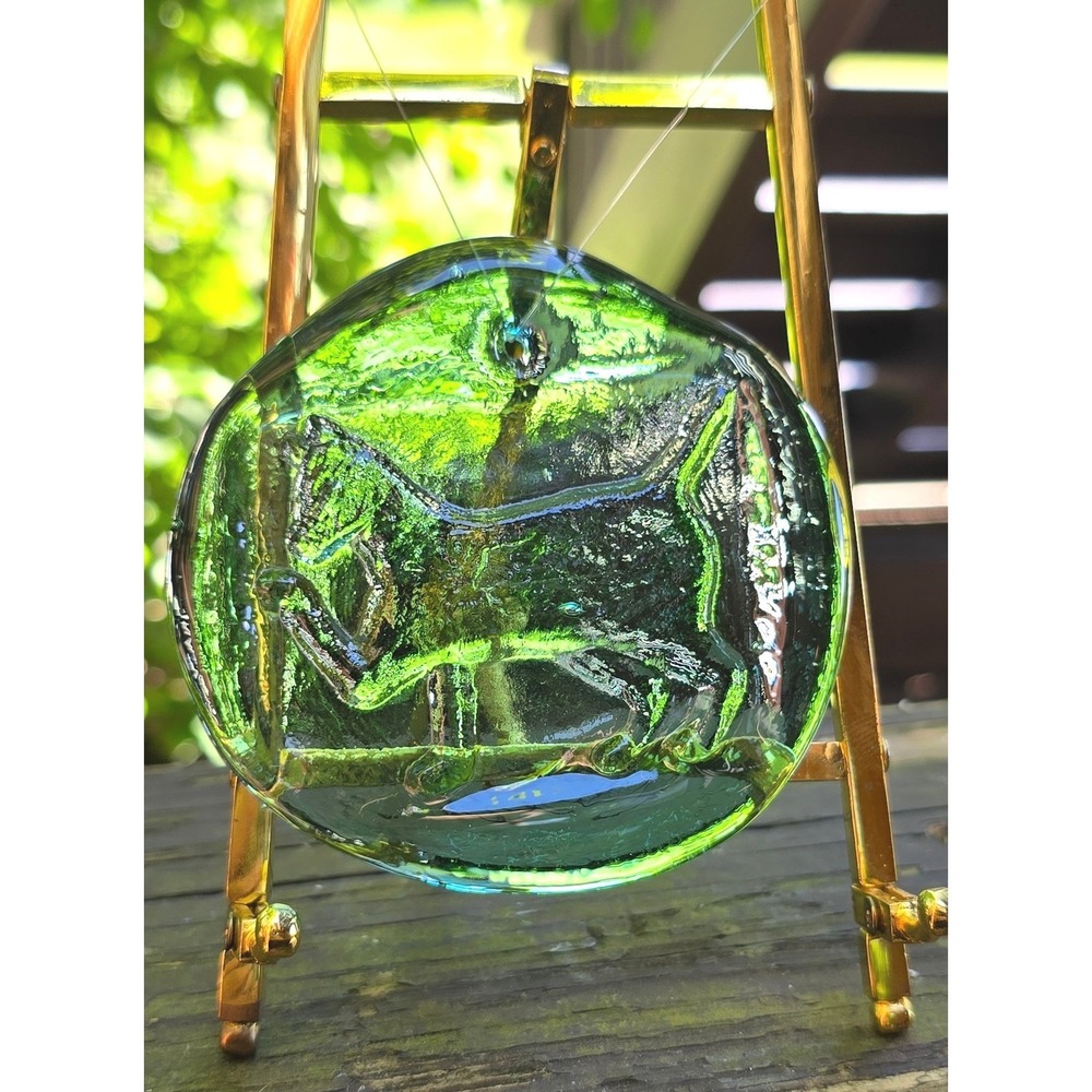 Vintage Embossed Green Glass Horse Suncatcher‎ Ornament Medallion